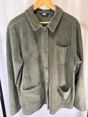 Lands’ End Women’s Olive Green Button Front Knit Jacket Cardigan Size L 14-16